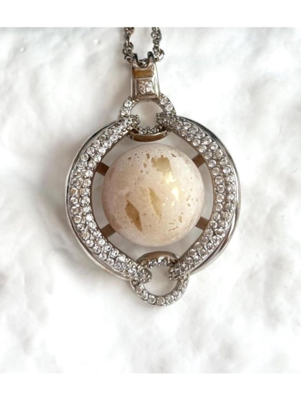 Cultured Pearl & Cubic Zirconia Sterling Silver 925 Vintage Pendant Necklace 17"
